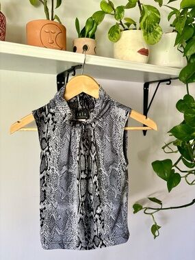 Snake Print Sleeveless Mock Neck Top
